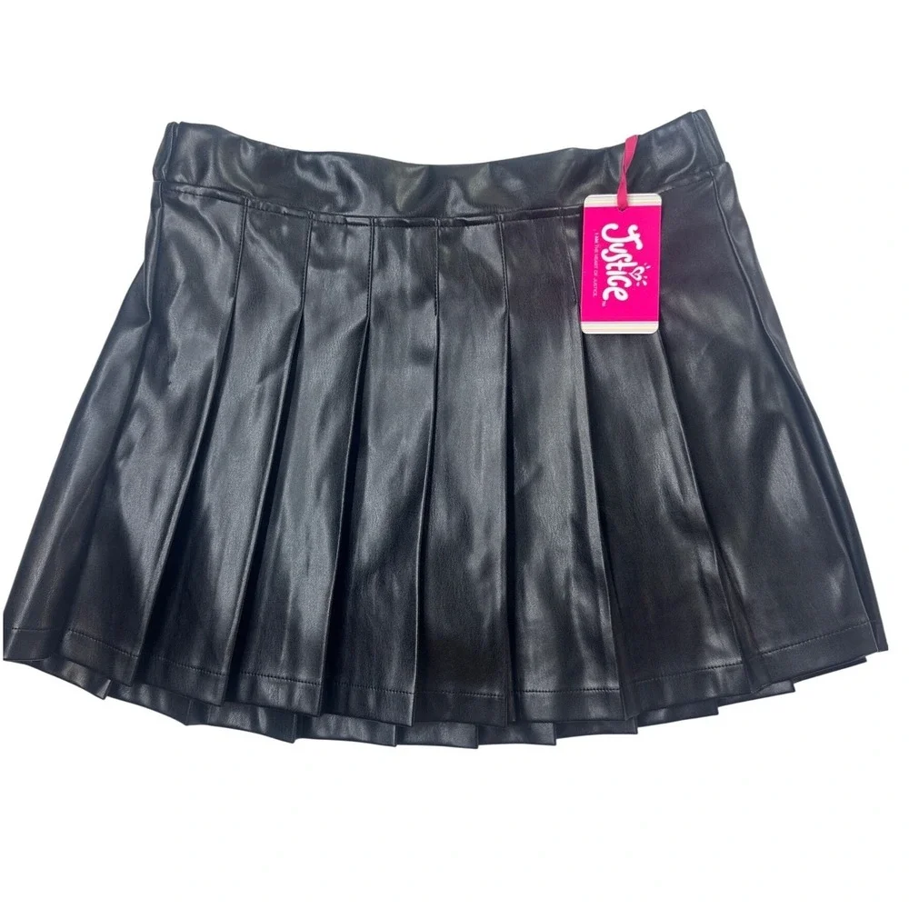 Justice XL 16/18‎ Plus Black Pleated Pleather Skort Faux Leather Skirt Emo Punk